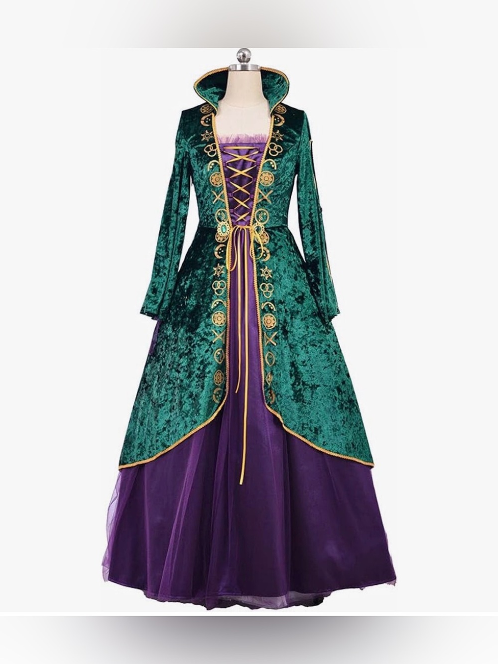 1791's lady Women Green Velvet Dress Halloween Witch Cosplay Costume(16”-17”PTP)